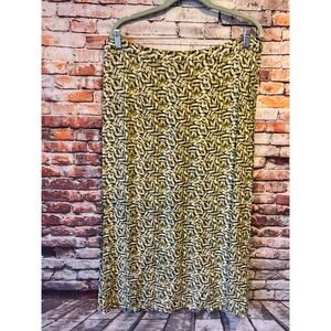 Linden Hill Maxi Skirt Green Leaf floral Slit Side Zip women's size XL